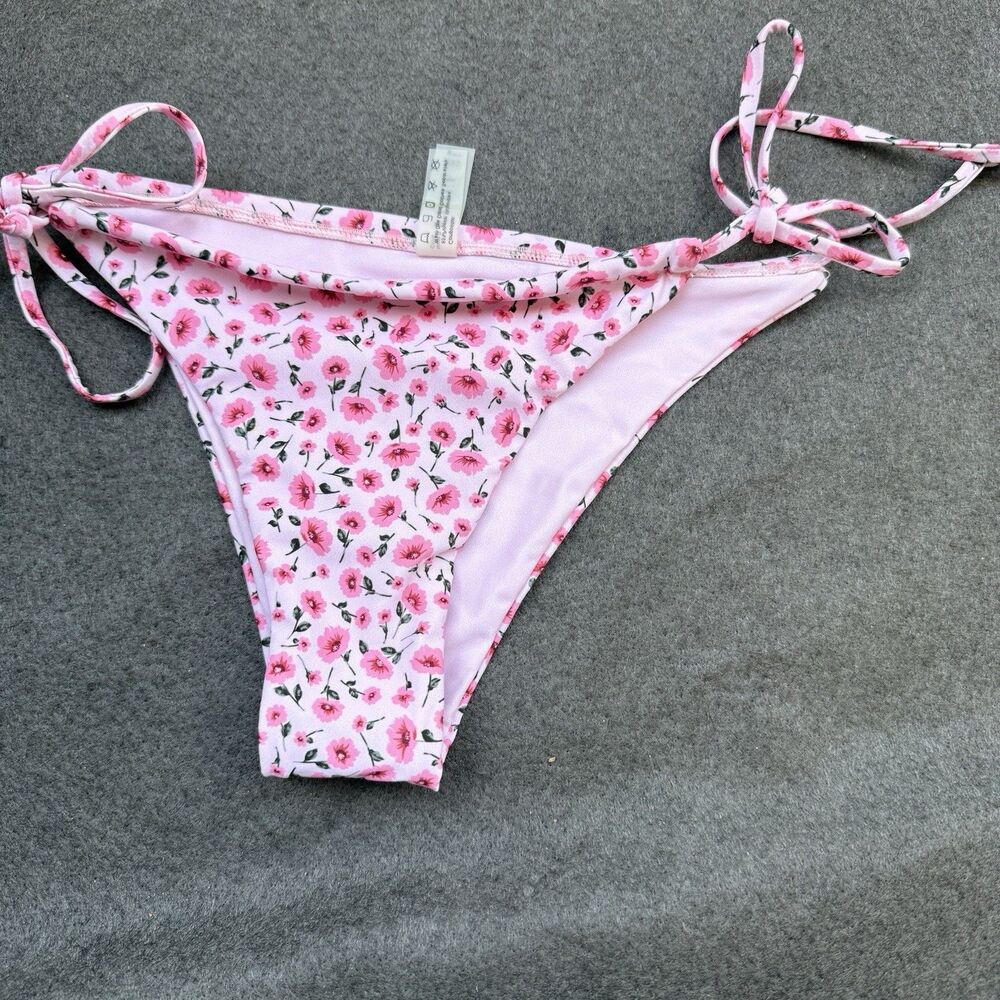 zaful bikini bottom Small M Pink Flowers String Adjusts nwot Brazilian A5